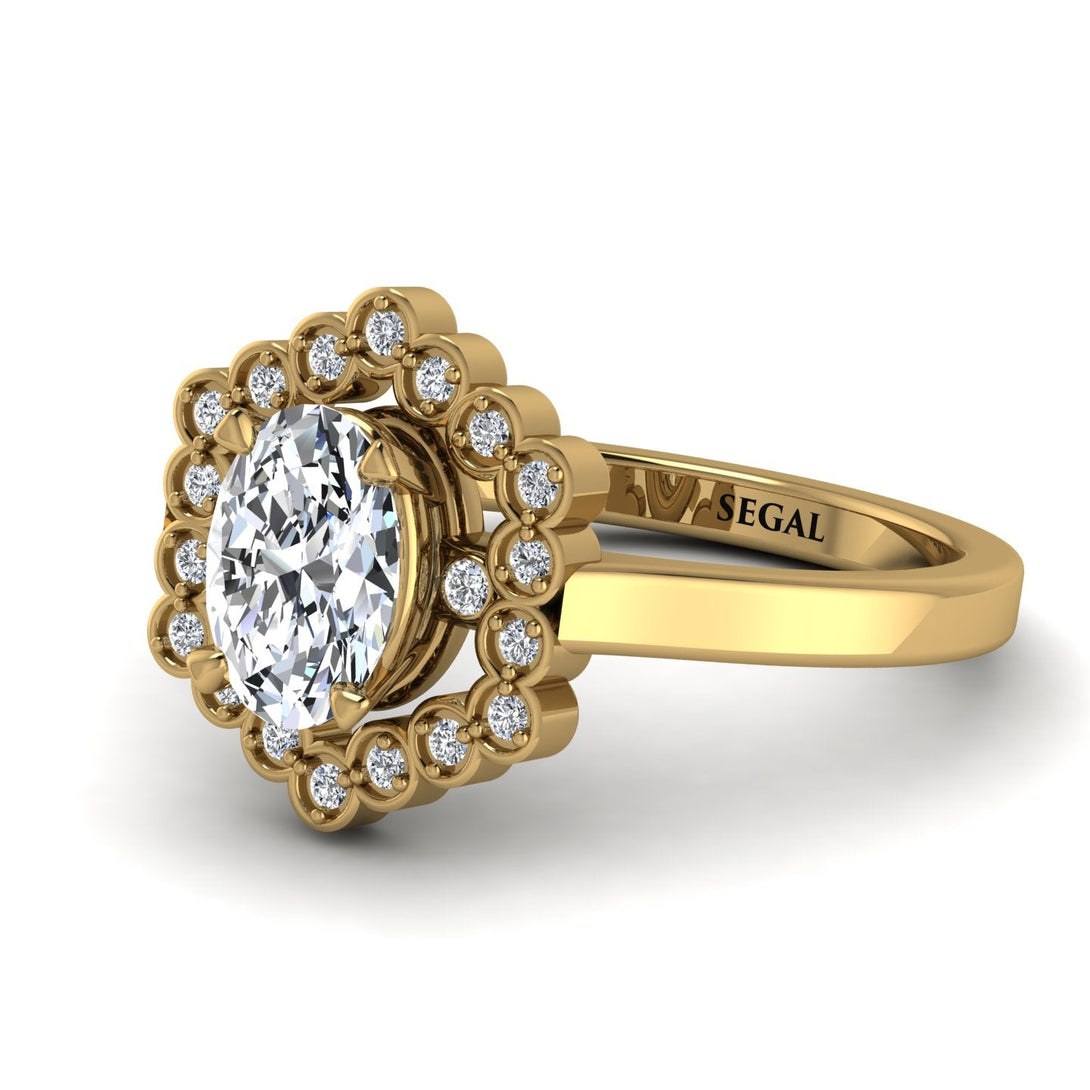 Honeycomb Halo Oval Diamond Ring - Laura No. 1