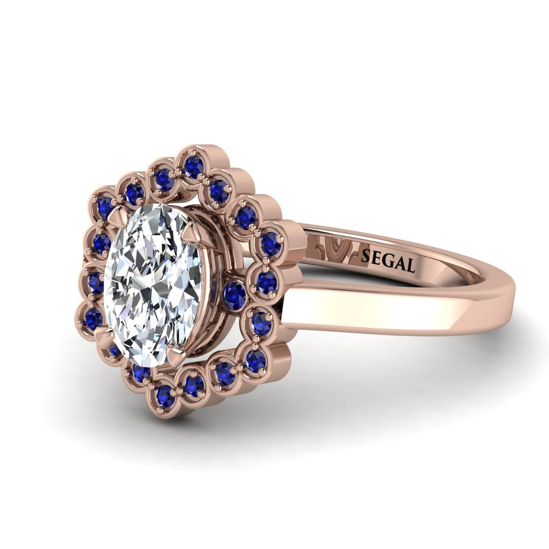 Honeycomb Halo Oval Diamond Ring - Laura No. 62