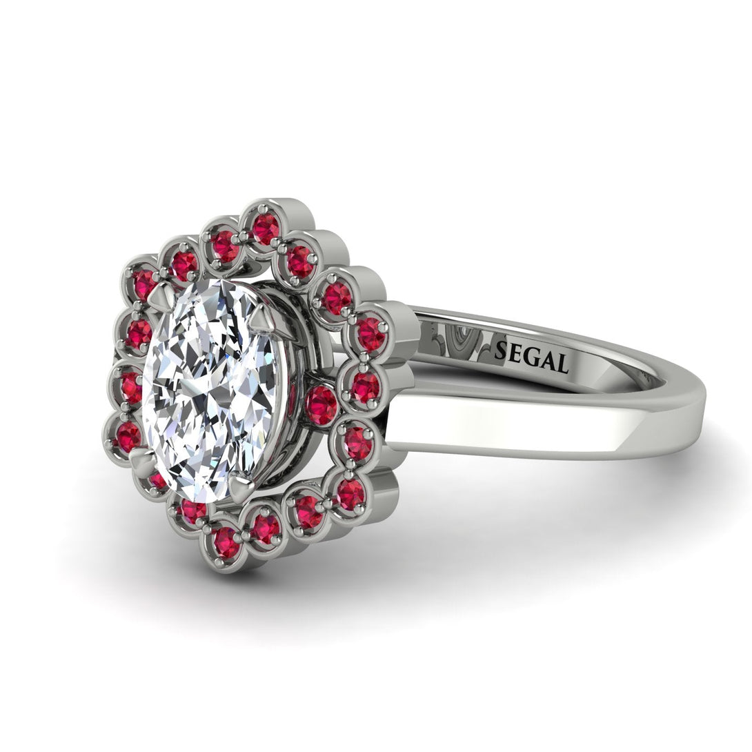 Honeycomb Halo Oval Diamond Ring - Laura No. 48