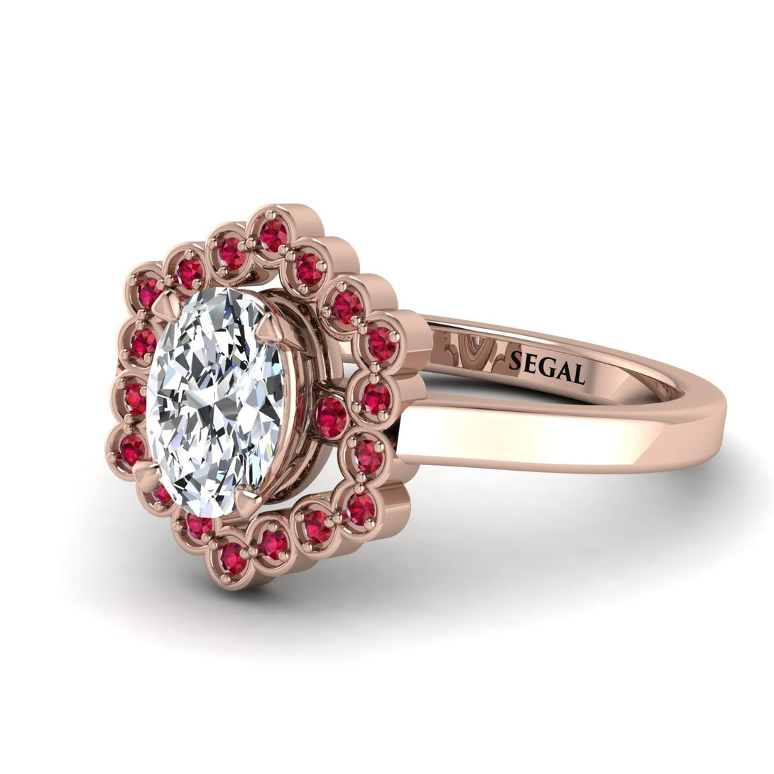 Honeycomb Halo Oval Diamond Ring - Laura No. 47