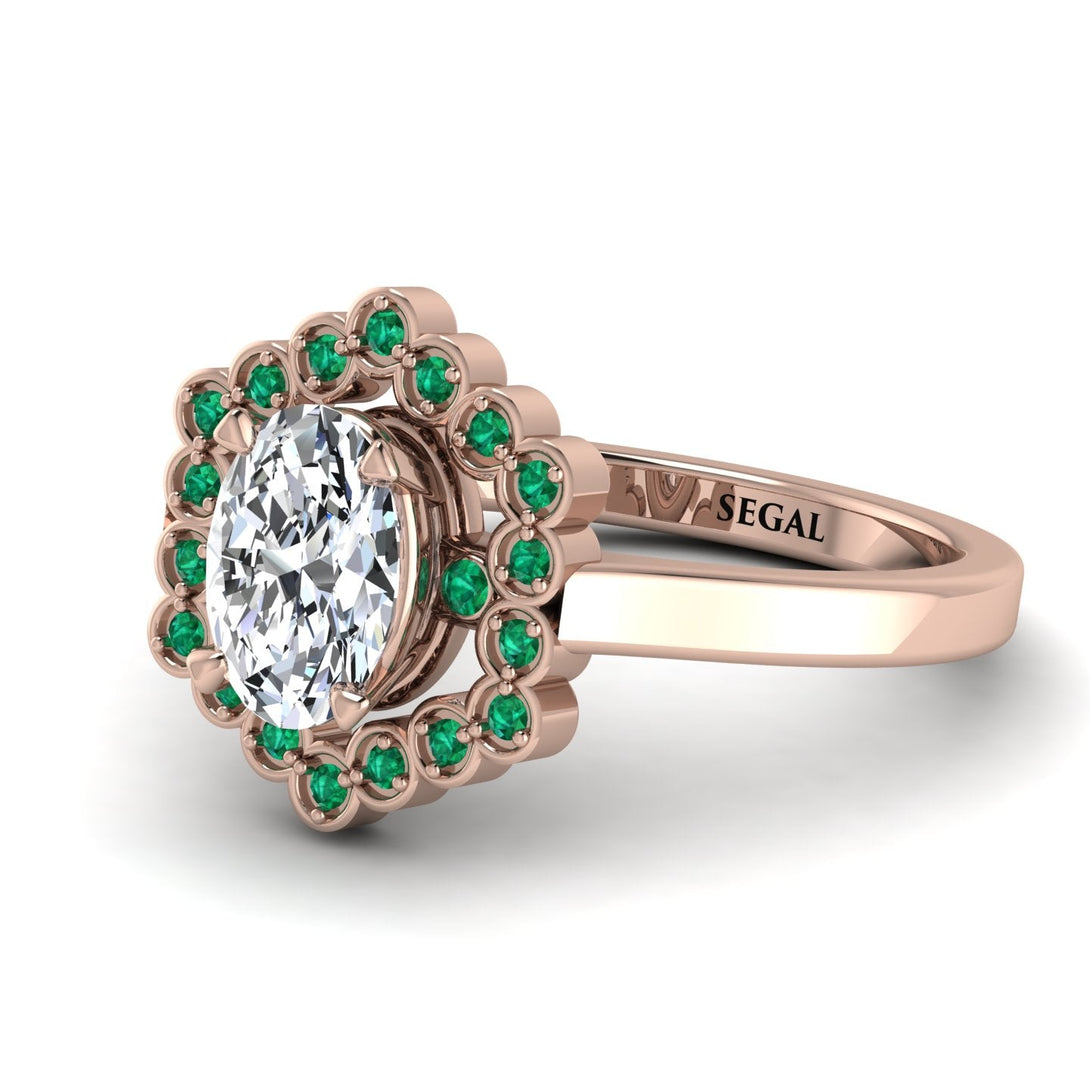 Honeycomb Halo Oval Diamond Ring - Laura No. 17