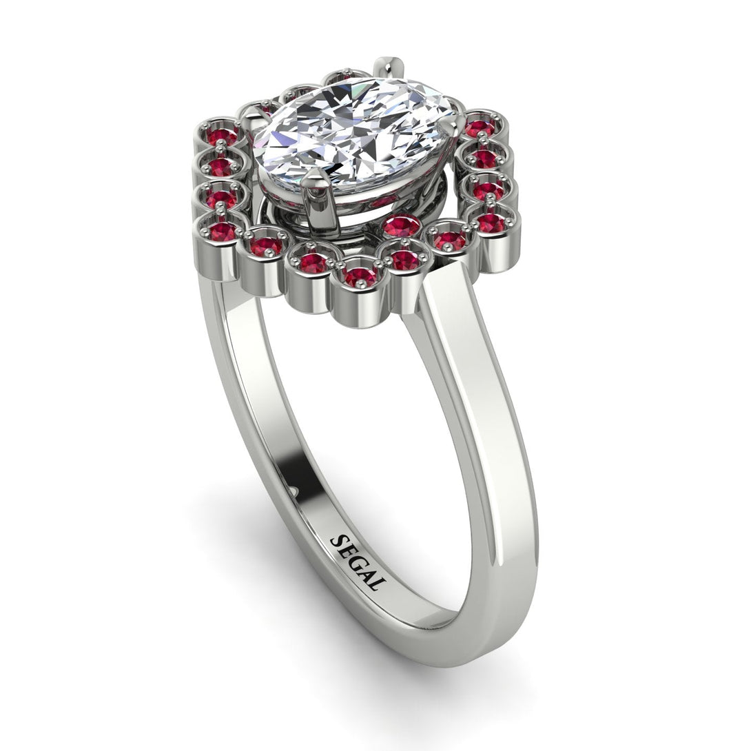 Honeycomb Halo Oval Diamond Ring - Laura No. 48