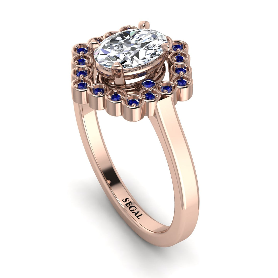 Honeycomb Halo Oval Diamond Ring - Laura No. 62