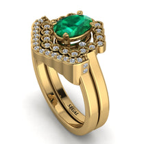 Honeycomb Halo Oval Emerald Bridal Set - Laura No. 4 image 1