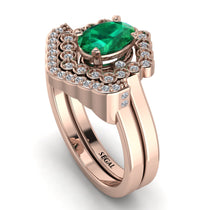 Honeycomb Halo Oval Emerald Bridal Set - Laura No. 5 image 1