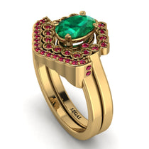 Honeycomb Halo Oval Emerald Bridal Set - Laura No. 49 image 1