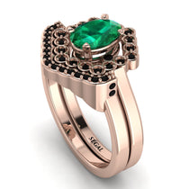 Honeycomb Halo Oval Emerald Bridal Set - Laura No. 35 image 1
