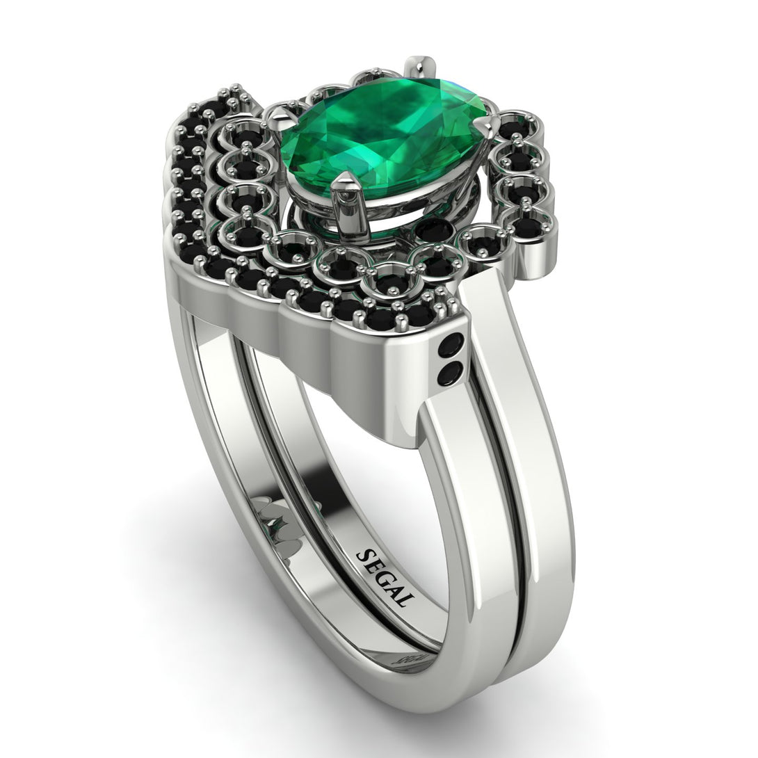 Honeycomb Halo Oval Emerald Bridal Set - Laura No. 36