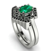 Honeycomb Halo Oval Emerald Bridal Set - Laura No. 36 image 1