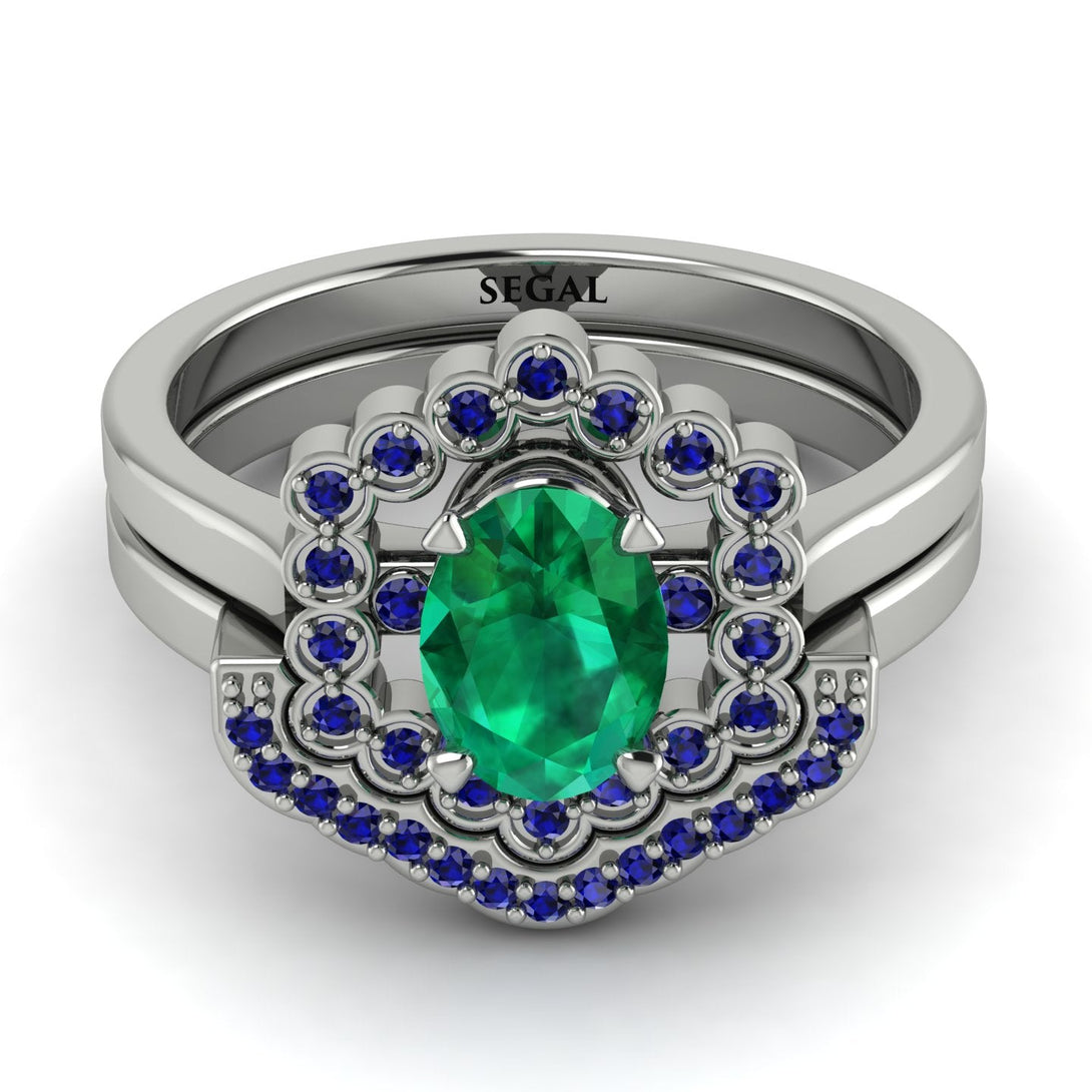 Honeycomb Halo Oval Emerald Bridal Set - Laura No. 66