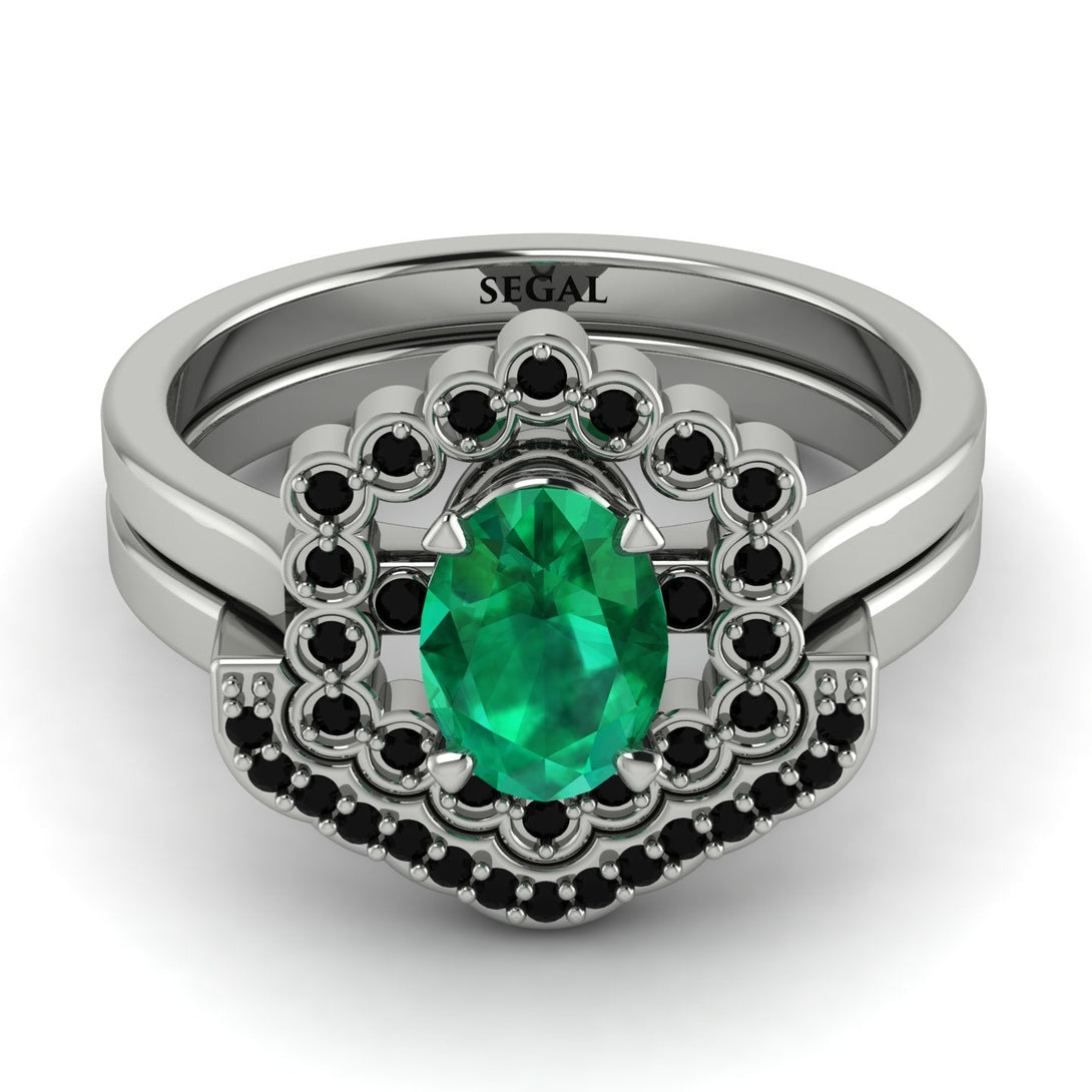 Honeycomb Halo Oval Emerald Bridal Set - Laura No. 36