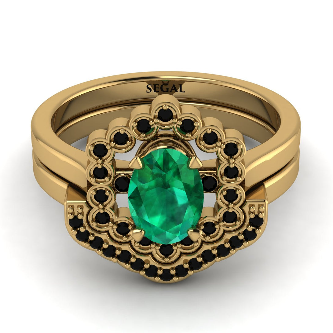 Honeycomb Halo Oval Emerald Bridal Set - Laura No. 34