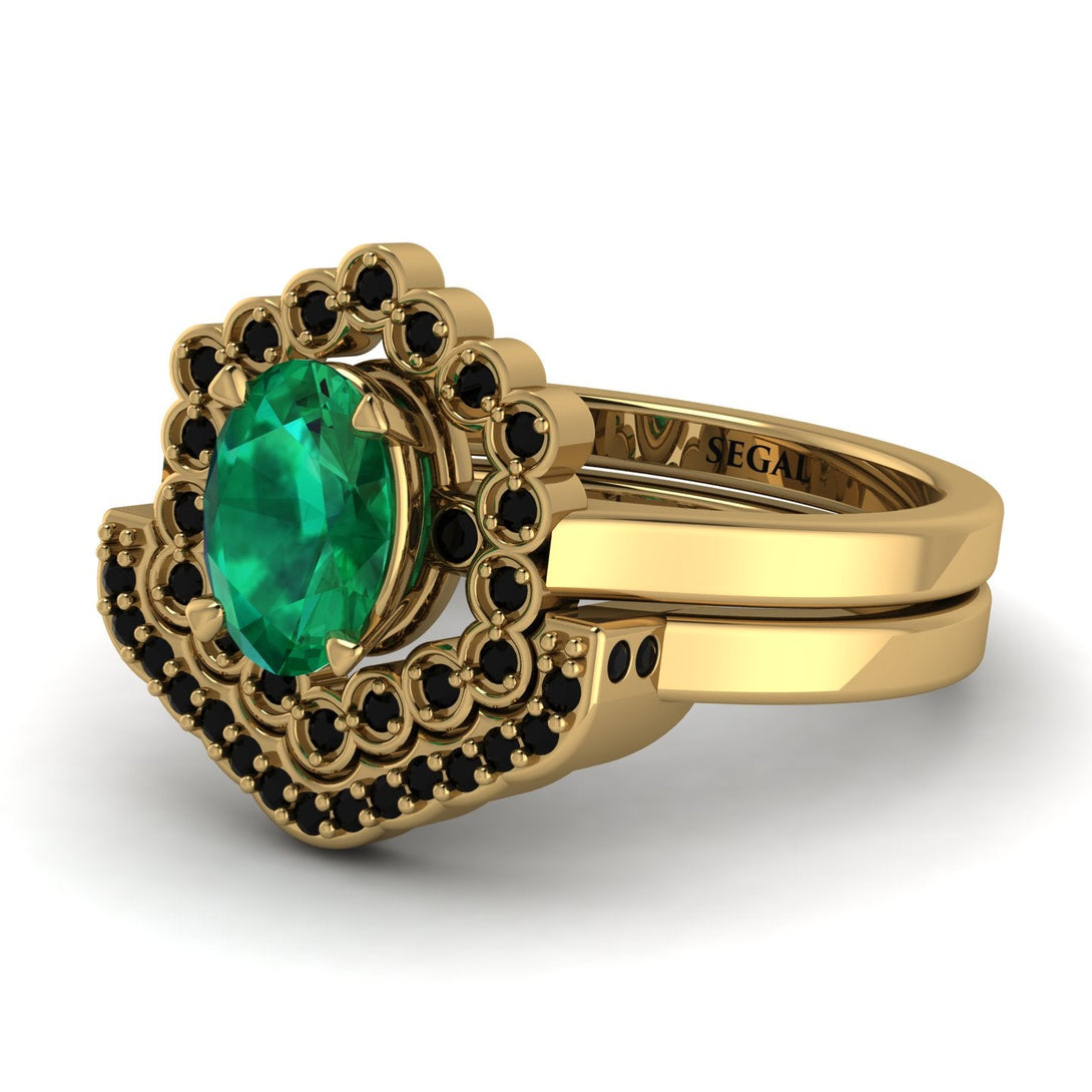 Honeycomb Halo Oval Emerald Bridal Set - Laura No. 34
