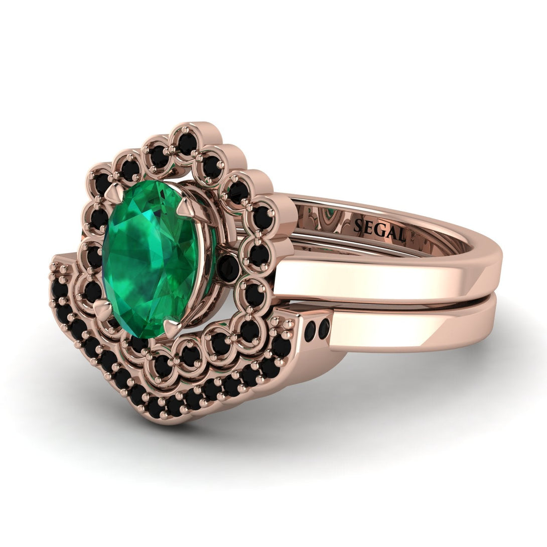 Honeycomb Halo Oval Emerald Bridal Set - Laura No. 35