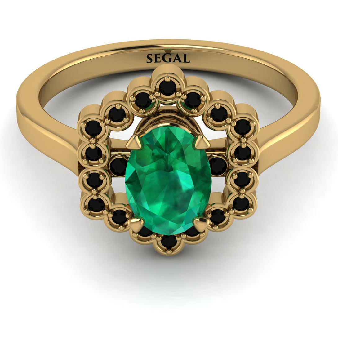 Honeycomb Halo Oval Emerald Ring - Laura No. 34