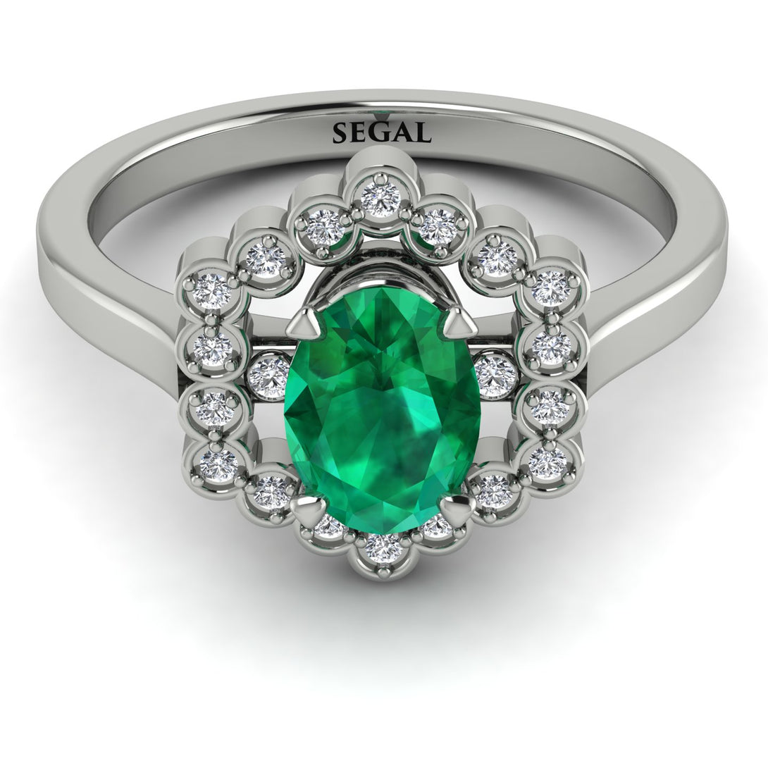 Honeycomb Halo Oval Emerald Ring - Laura No. 6