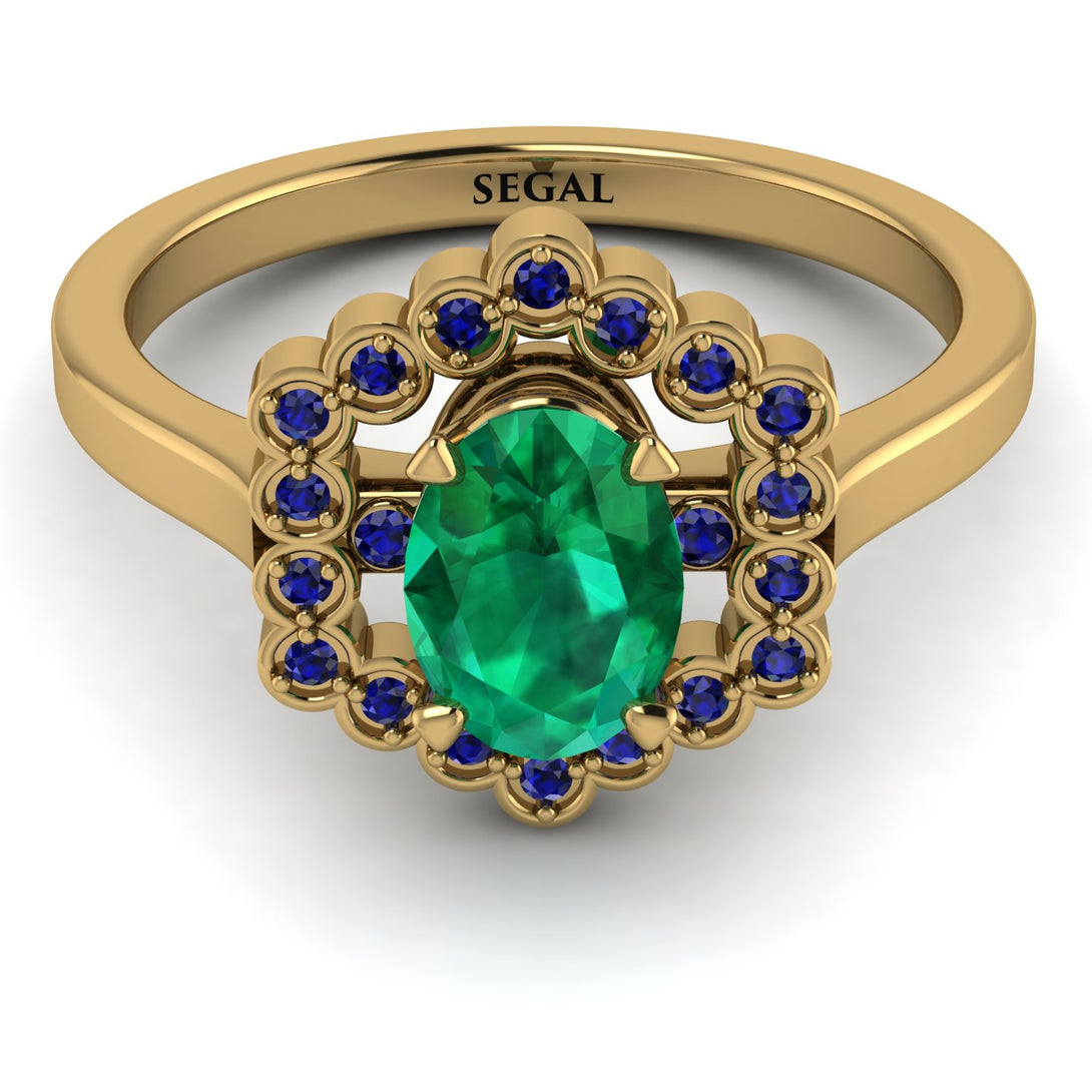 Honeycomb Halo Oval Emerald Ring - Laura No. 64