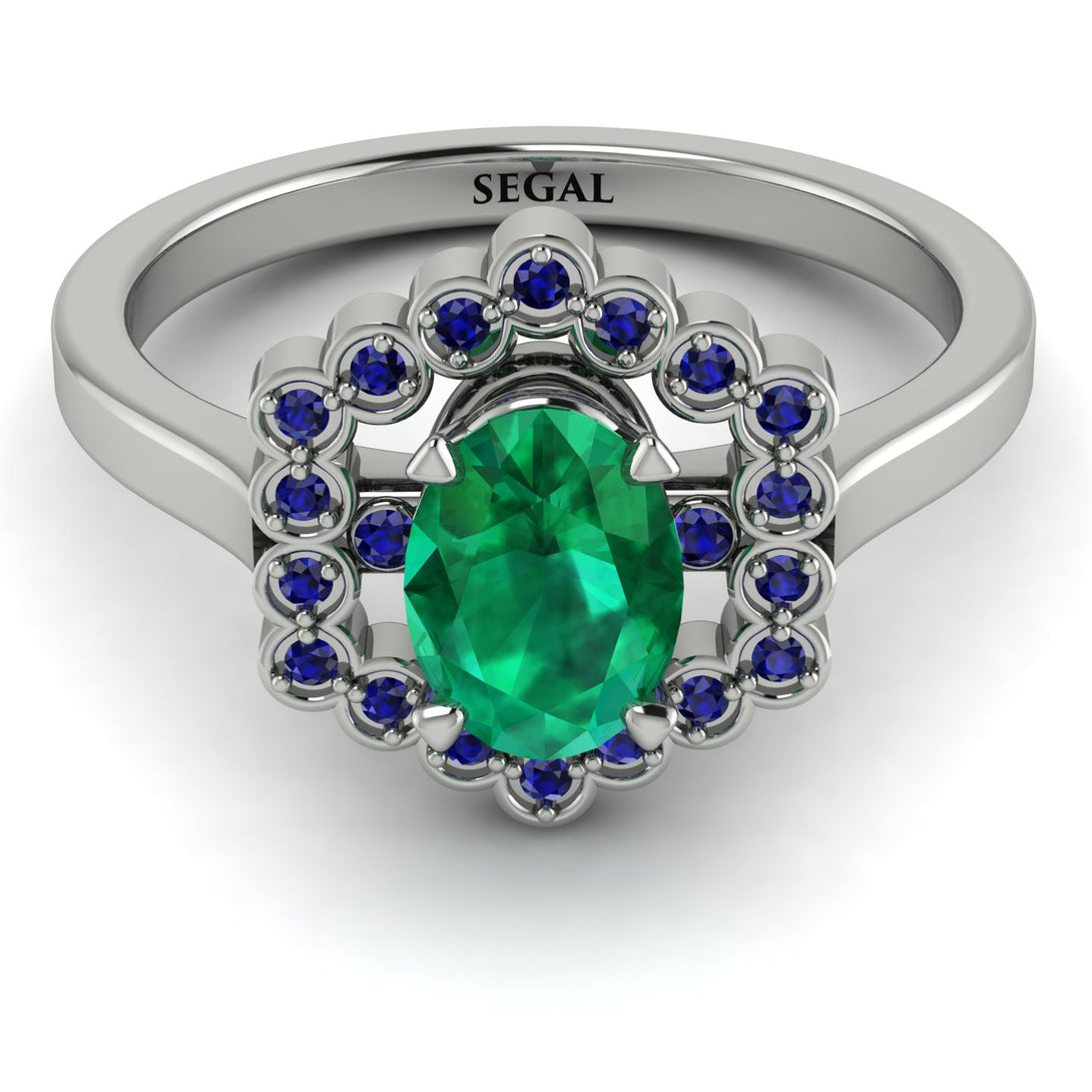 Honeycomb Halo Oval Emerald Ring - Laura No. 66