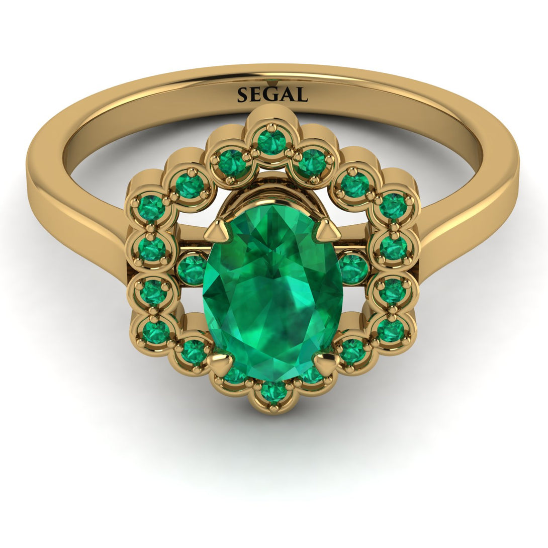 Honeycomb Halo Oval Emerald Ring - Laura No. 19