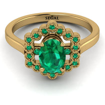 Honeycomb Halo Oval Emerald Ring - Laura No. 19 image 1