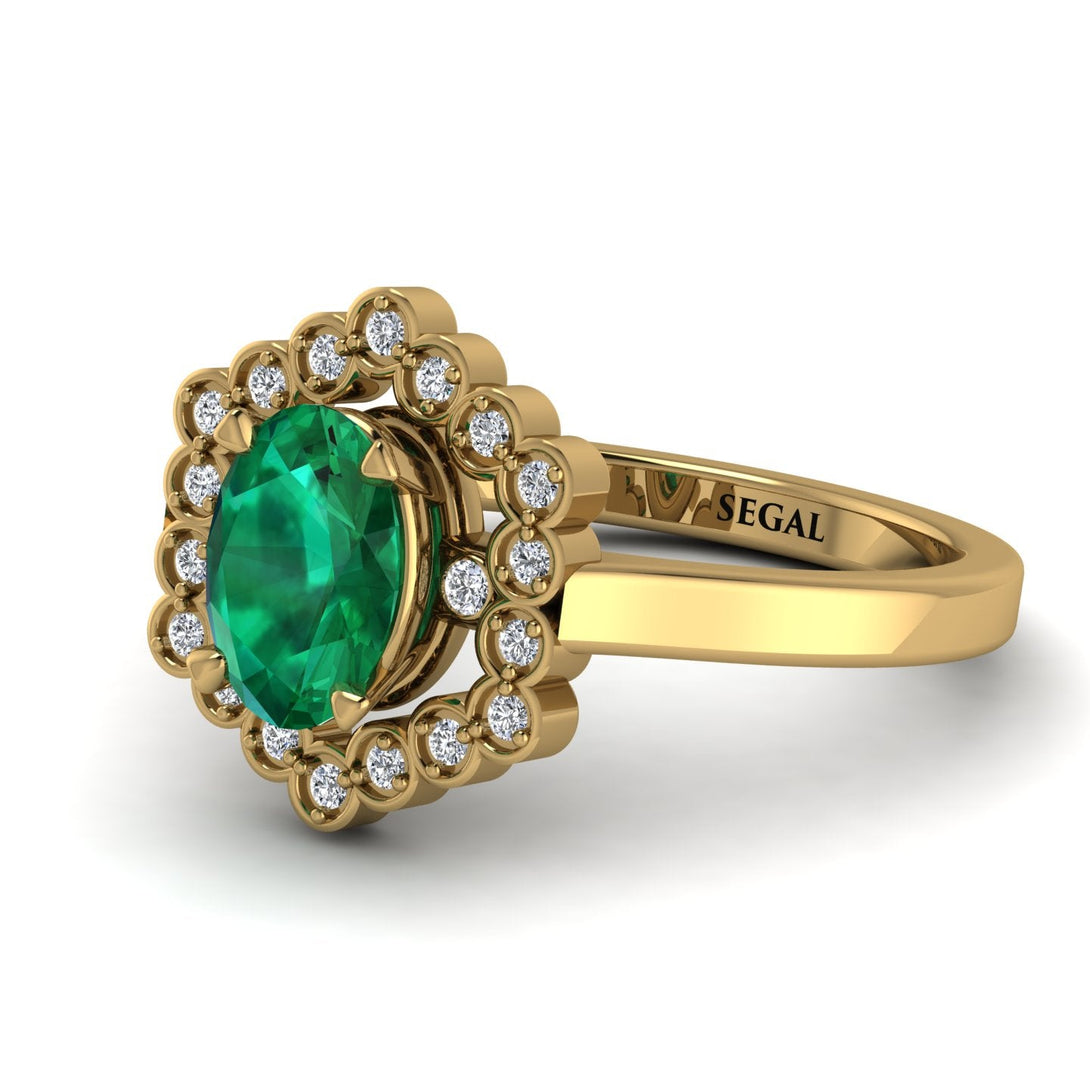 Honeycomb Halo Oval Emerald Ring - Laura No. 4