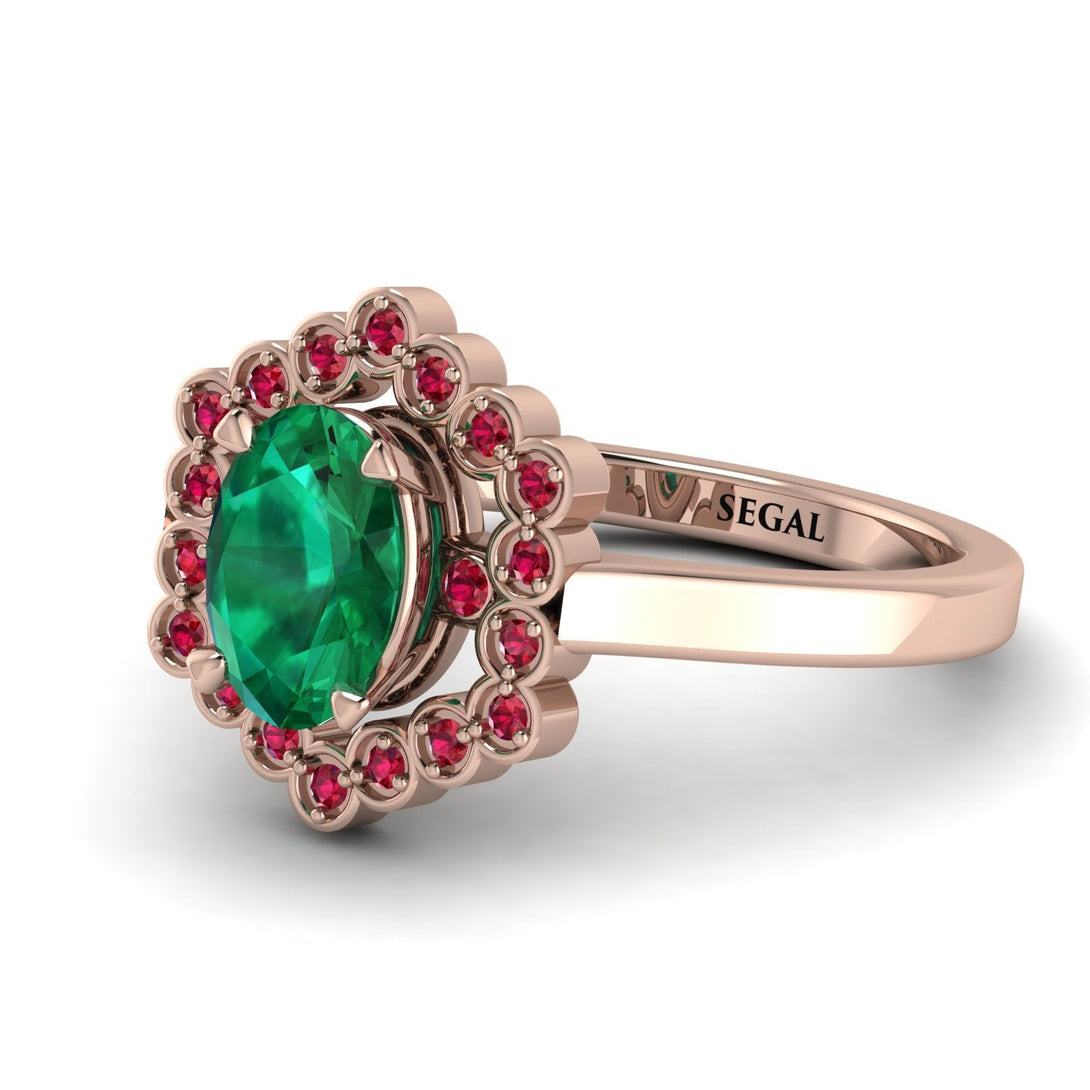 Honeycomb Halo Oval Emerald Ring - Laura No. 50