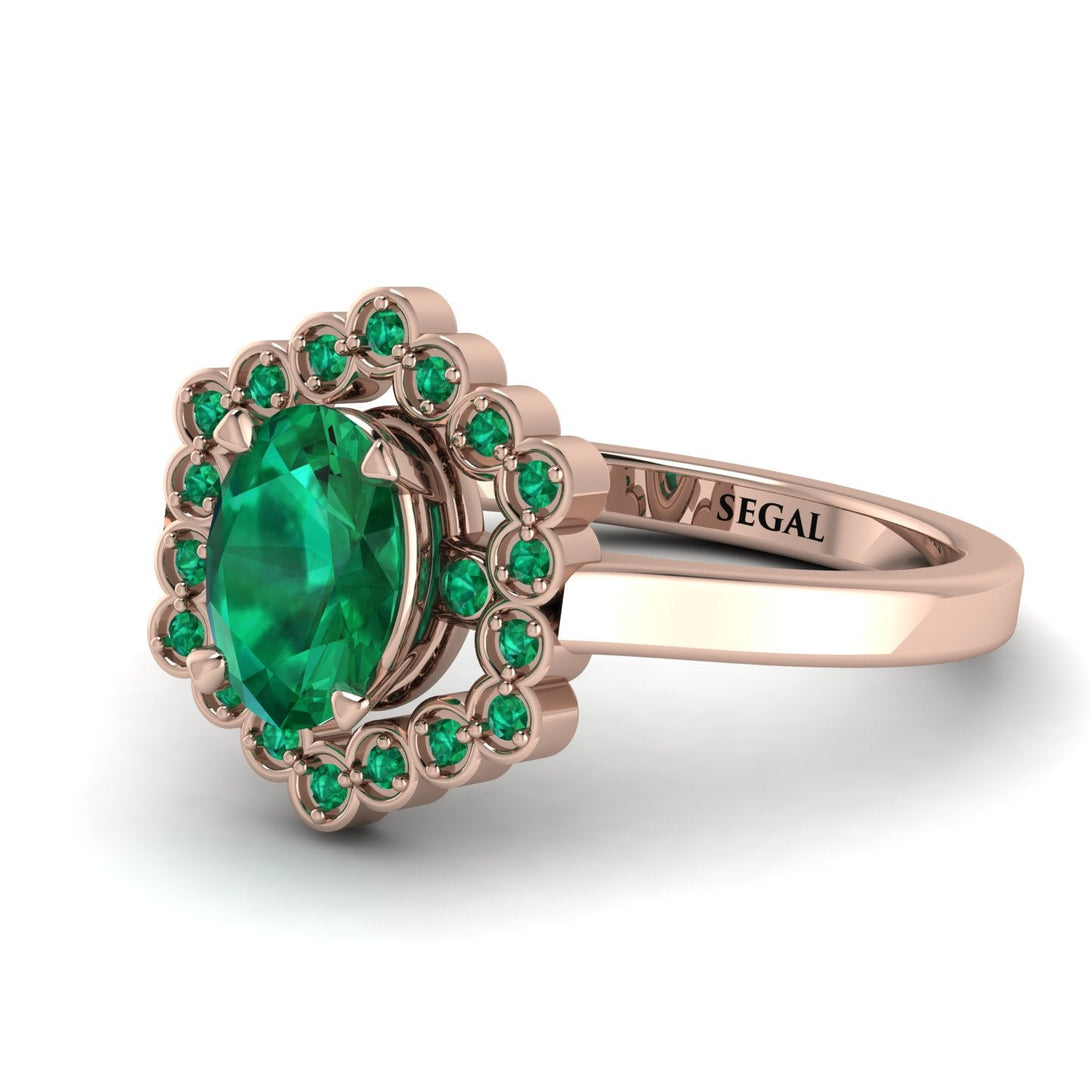 Honeycomb Halo Oval Emerald Ring - Laura No. 20