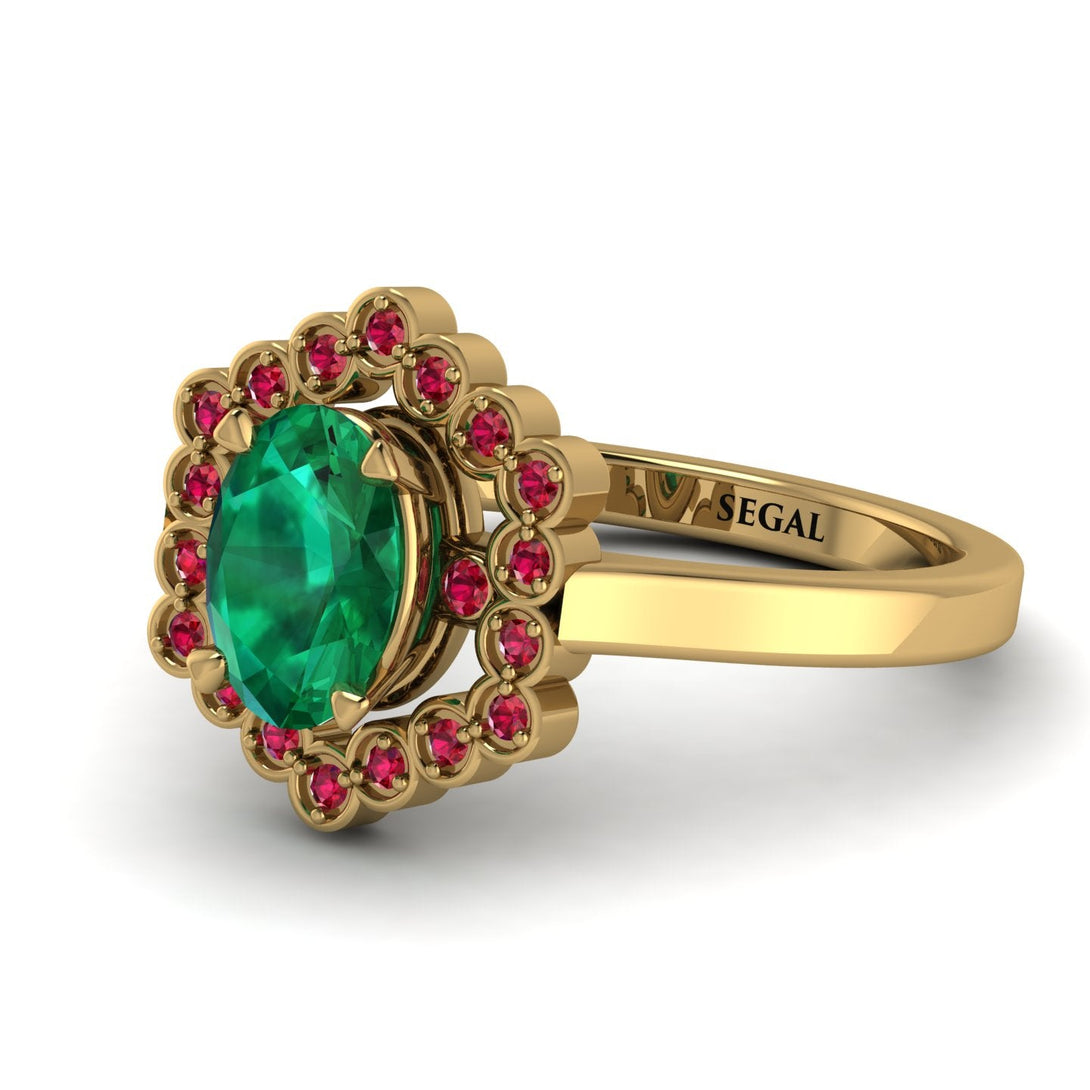 Honeycomb Halo Oval Emerald Ring - Laura No. 49
