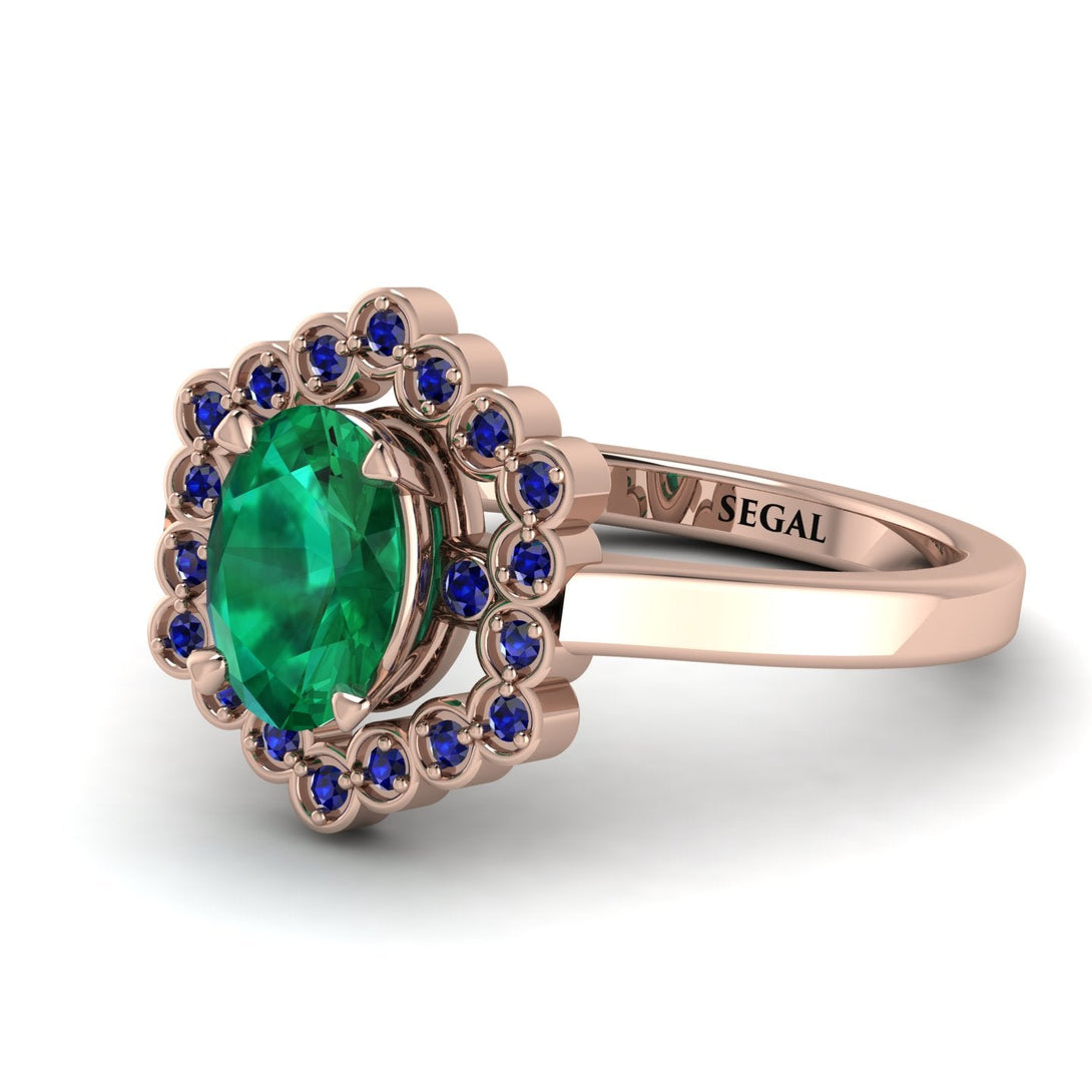 Honeycomb Halo Oval Emerald Ring - Laura No. 65