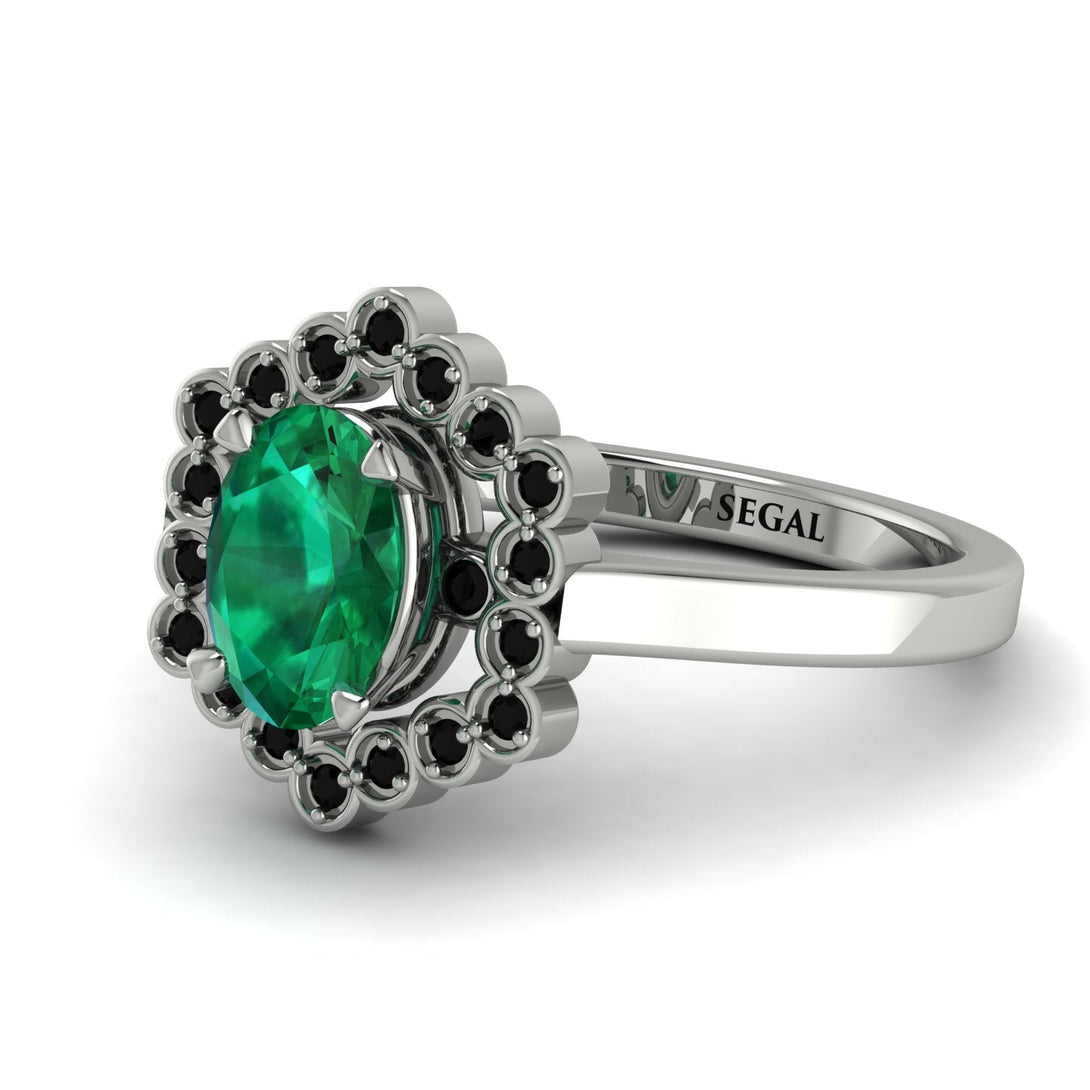 Honeycomb Halo Oval Emerald Ring - Laura No. 36
