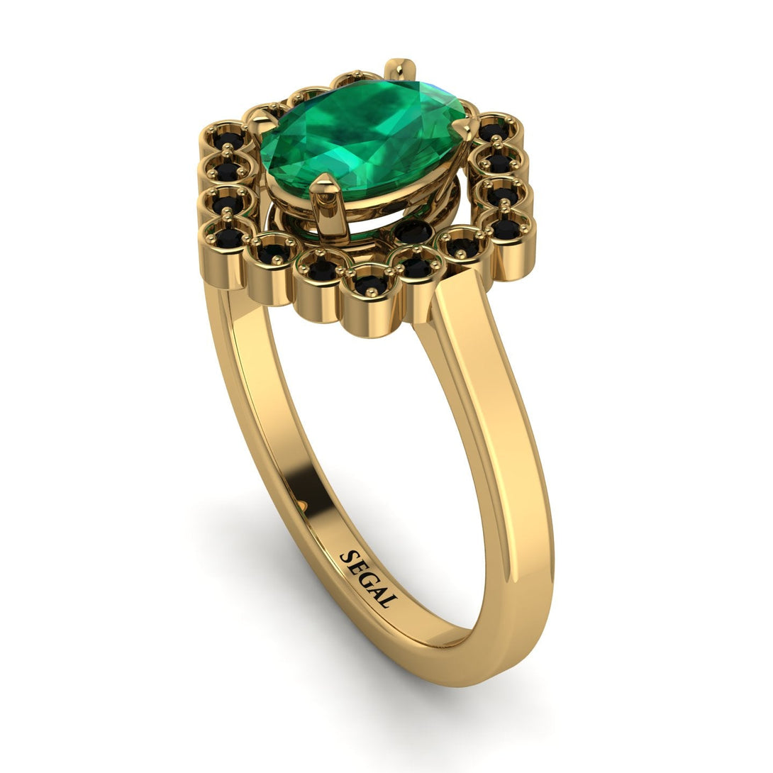 Honeycomb Halo Oval Emerald Ring - Laura No. 34