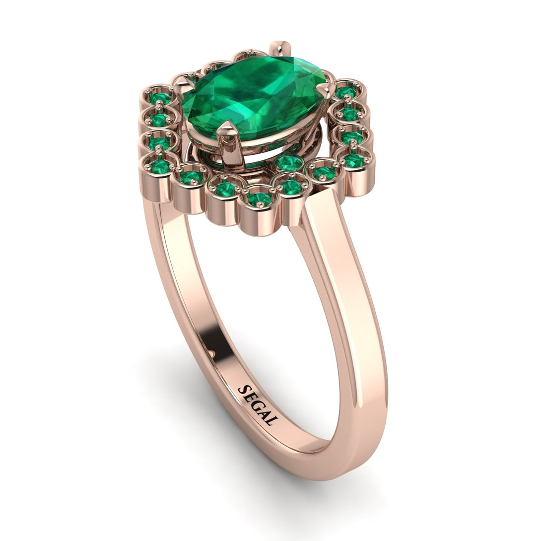 Honeycomb Halo Oval Emerald Ring - Laura No. 20