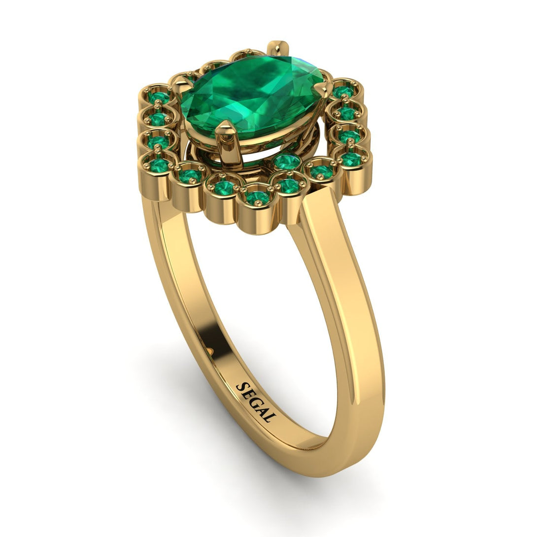 Honeycomb Halo Oval Emerald Ring - Laura No. 19