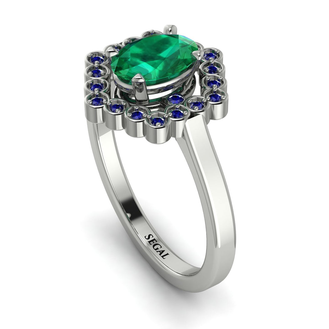Honeycomb Halo Oval Emerald Ring - Laura No. 66