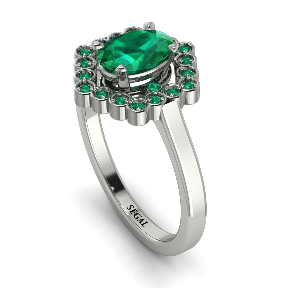 Honeycomb Halo Oval Emerald Ring - Laura No. 21