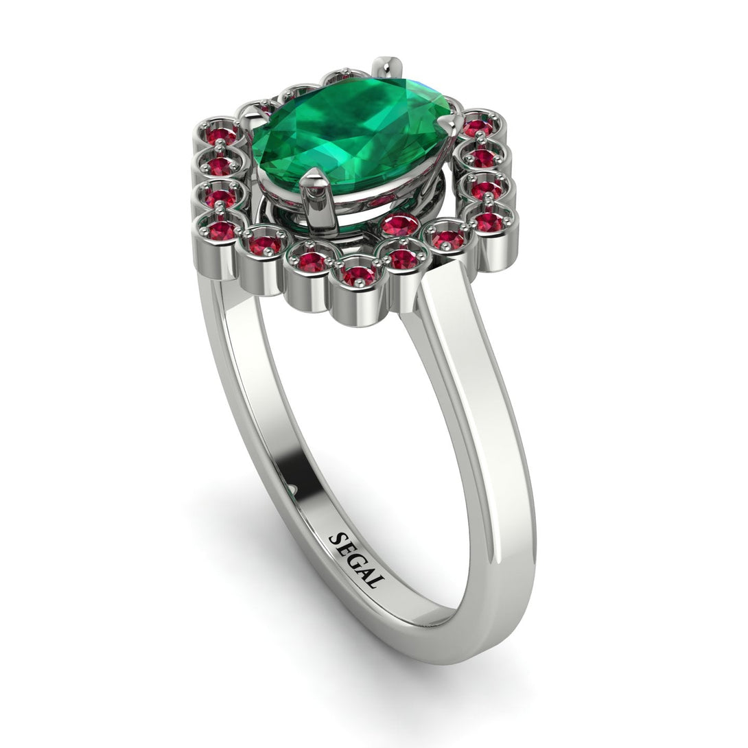 Honeycomb Halo Oval Emerald Ring - Laura No. 51