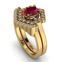Honeycomb Halo Oval Ruby Bridal Set - Laura No. 10 image 1