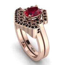Honeycomb Halo Oval Ruby Bridal Set - Laura No. 41 image 1