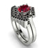 Honeycomb Halo Oval Ruby Bridal Set - Laura No. 42