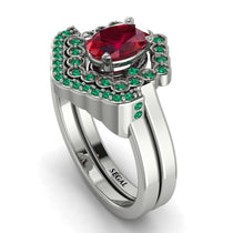 Honeycomb Halo Oval Ruby Bridal Set - Laura No. 27 image 1