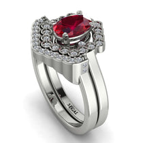 Honeycomb Halo Oval Ruby Bridal Set - Laura No. 12 image 1
