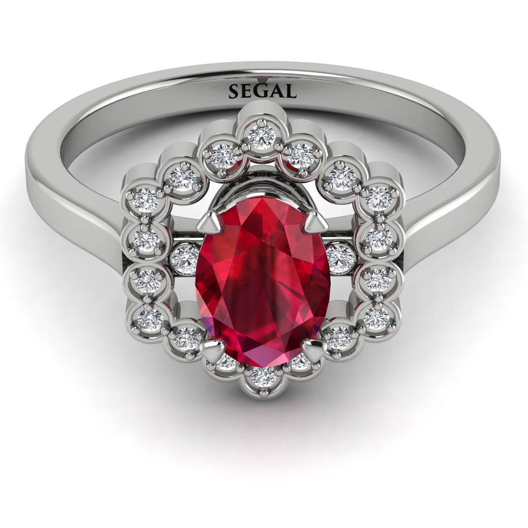 Honeycomb Halo Oval Ruby Ring - Laura No. 12