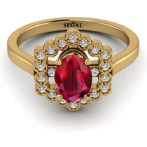 Honeycomb Halo Oval Ruby Ring - Laura No. 10 image 1