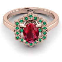 Honeycomb Halo Oval Ruby Ring - Laura No. 26 image 1
