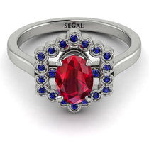 Honeycomb Halo Oval Ruby Ring - Laura No. 72 image 1