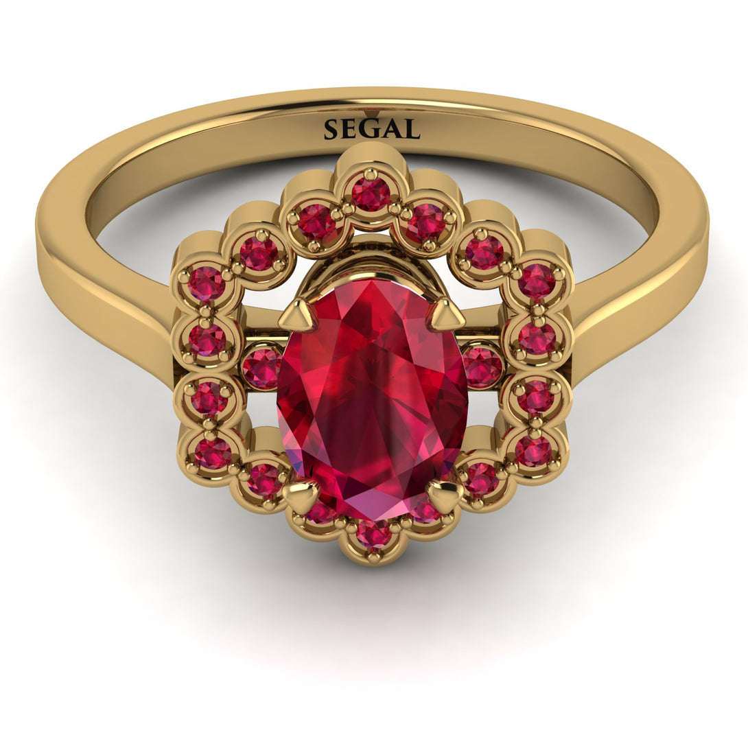 Honeycomb Halo Oval Ruby Ring - Laura No. 55