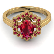 Honeycomb Halo Oval Ruby Ring - Laura No. 55 image 1