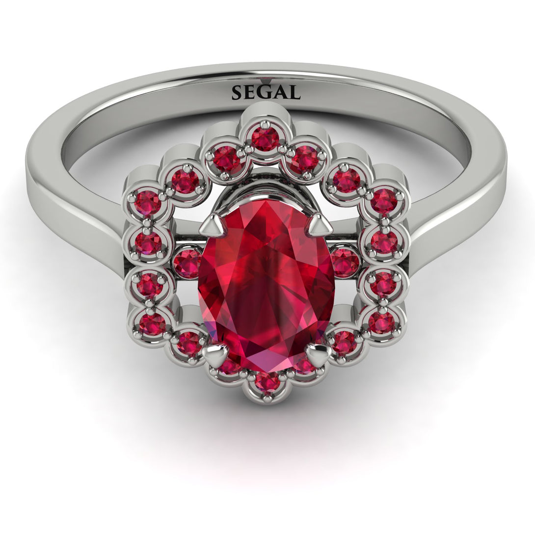 Honeycomb Halo Oval Ruby Ring - Laura No. 57