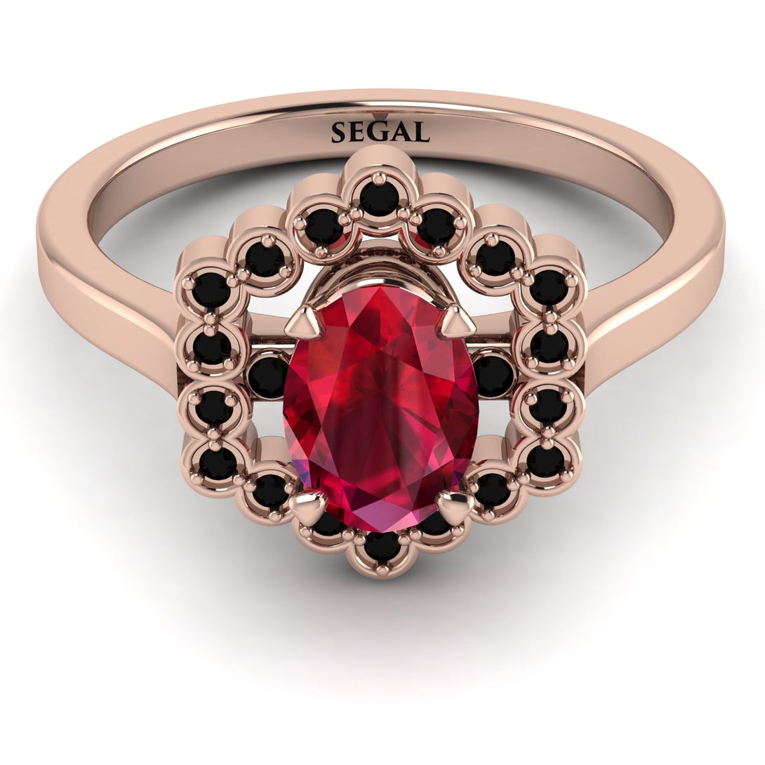 Honeycomb Halo Oval Ruby Ring - Laura No. 41