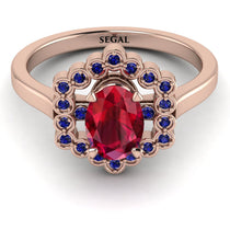 Honeycomb Halo Oval Ruby Ring - Laura No. 71 image 1